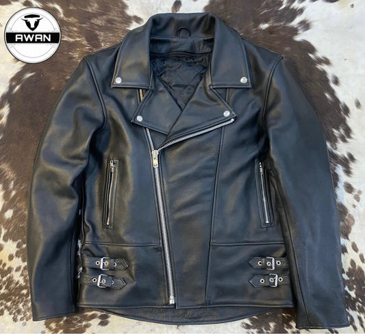 Classic Biker Jacket - Black Cowhide